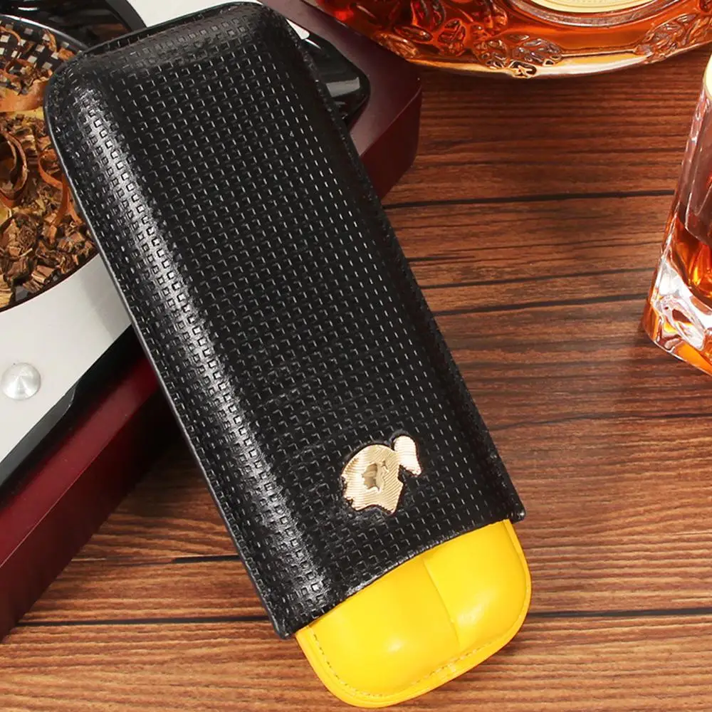 

COHIBA-Кожаная подставка для сигар, портативный карман, держатель с 2 трубками, дорожная коробка для сигар, искусственное хранилище, W/ Gi