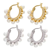 zhukou 1 piece 2020 new fashion pearl earrings for women girls cz crystal round circle earrings hollow earrings jewelry ve221
