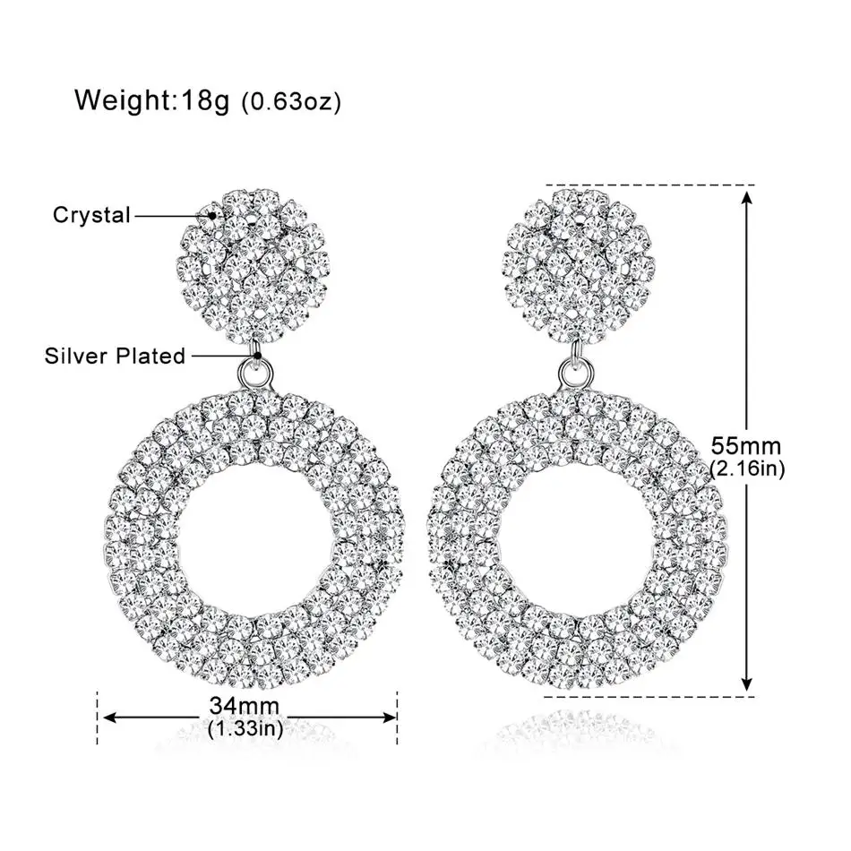 Круглые серьги с кристаллами Minlover для невесты разразы серебряные серьги-капли