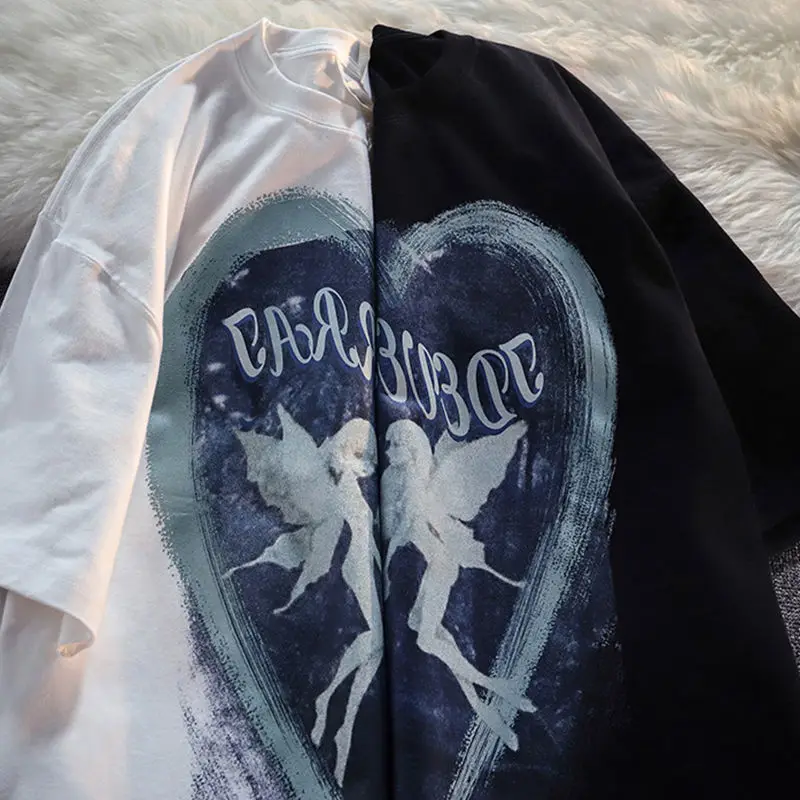 

Summer Plus Size T-shirt Female Butterfly Elf Print Pattern T-shirt Punk Goth Hip-hop Round Neck Harajuku Top Youth Streetwear