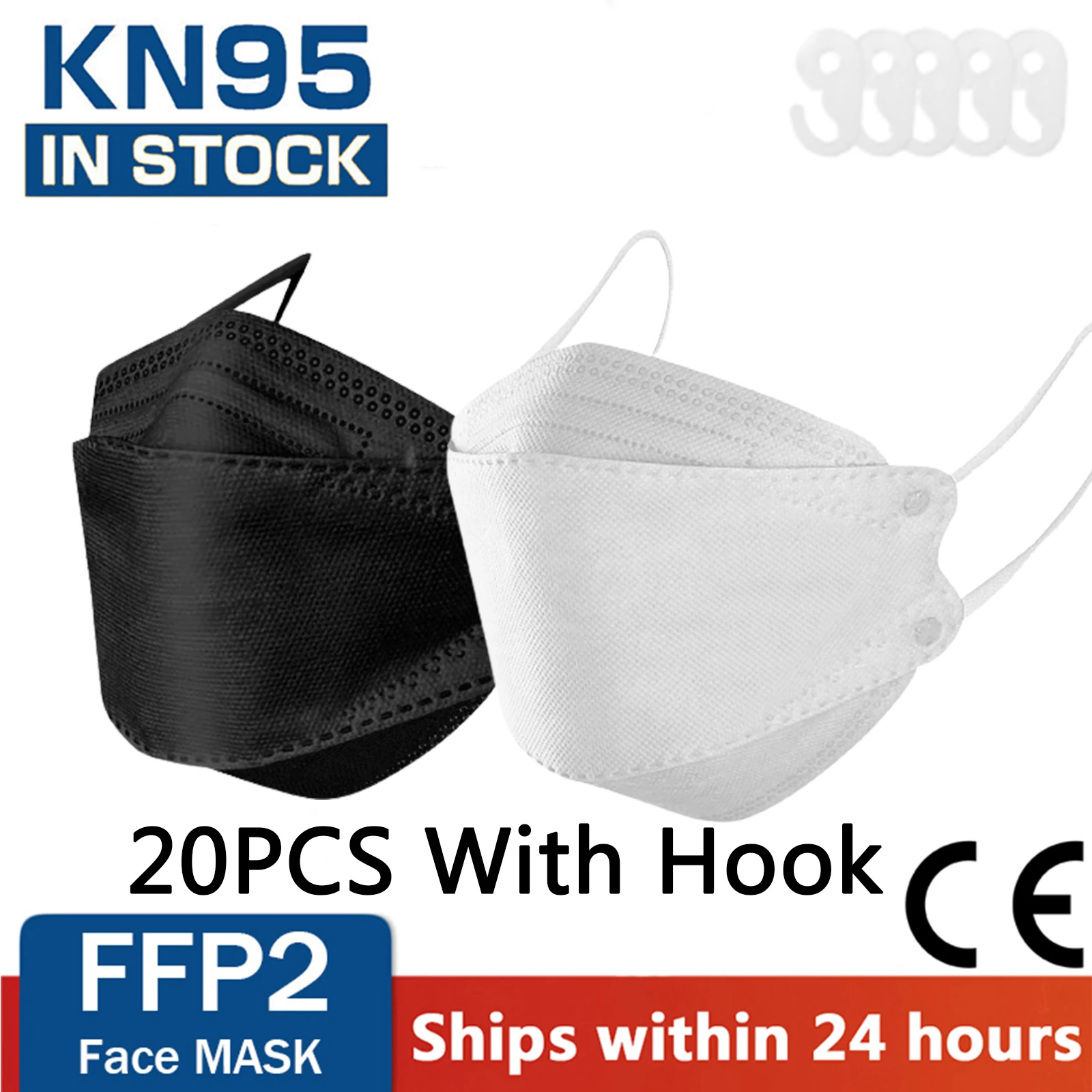 

20PCS Adult KF94mask With 3D Designs 4-Ply mascarillas fpp2 Face Mask Solid Color ffp2mask Fish Mouth Design With 20PCS Hooks