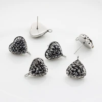 stainless steel black soft ceramic heart shaped inlaid crystal earrings connector charms 6pcslot for diy earrings making craft