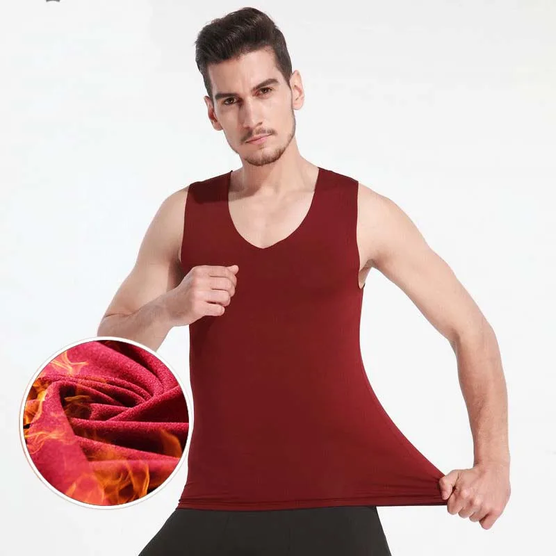 Мужские терморубашки с V образным вырезом однотонные базовые теплые бесшовные