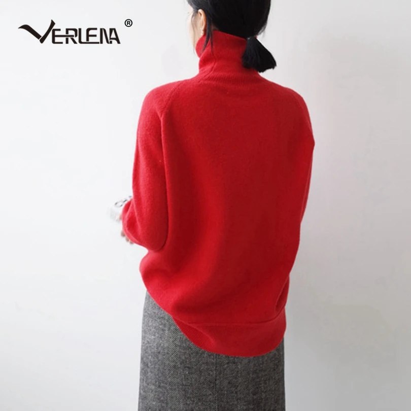 Verlena Solid Red Autumn Sweater Pullover Women Korean Lazy Style Super Soft Long Sleeve Turtleneck Jumper Knitted Tops 2019 | Женская