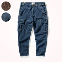 autumn and winter corduroy casual pants men s worn looking washed out stretch corduroy loose straight multi pocket cargo pants