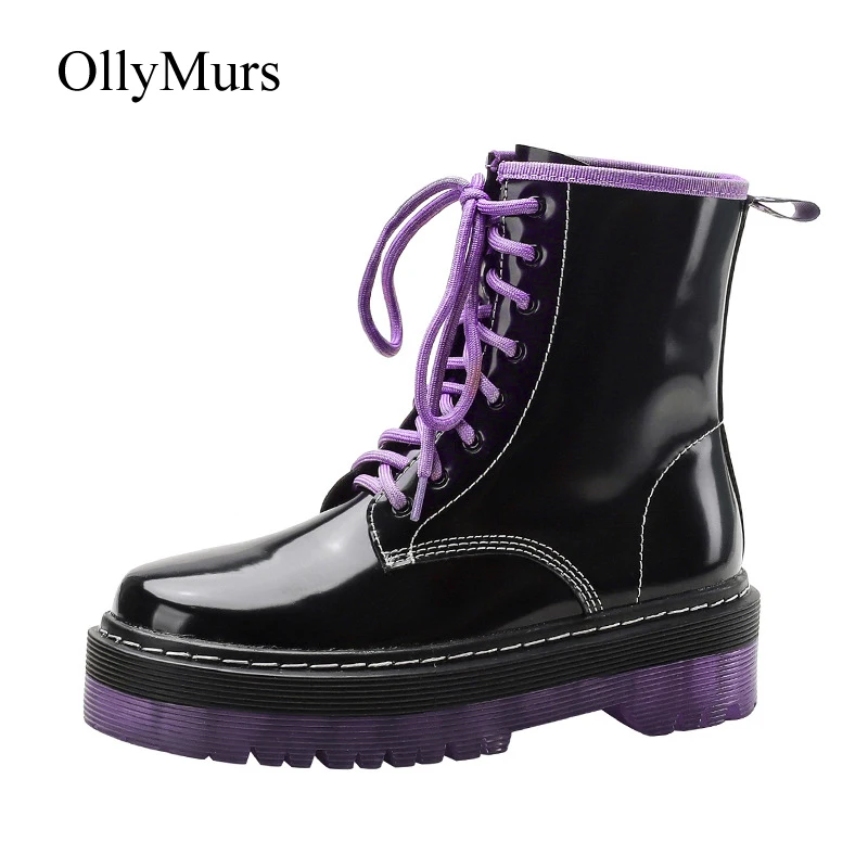 

2020 Spring Black Boots Platform Shoes Women Fashion Brand Casual Martin Boots Lady chaussure Autumn Female footware with Fur