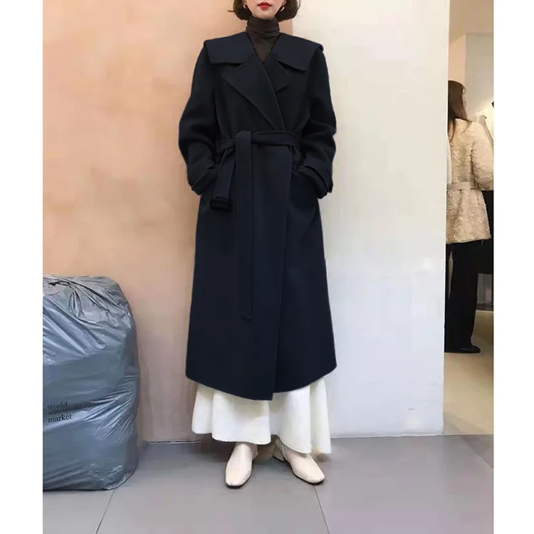 Корейский женский новый дизайн зимнее двустороннее шерстяное пальто длинный