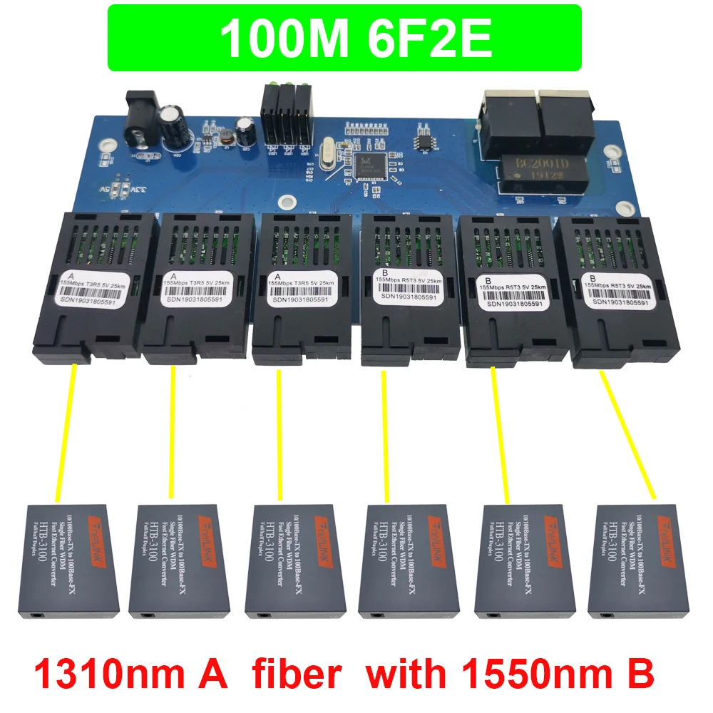 10Pieces 6F2E 10/100M Fast Ethernet Transceiver Switch Converter 25KM Fiber Optical Media SingleMode 6SC2RJ45 3A3B 155M 6FO 2LAN - купить по