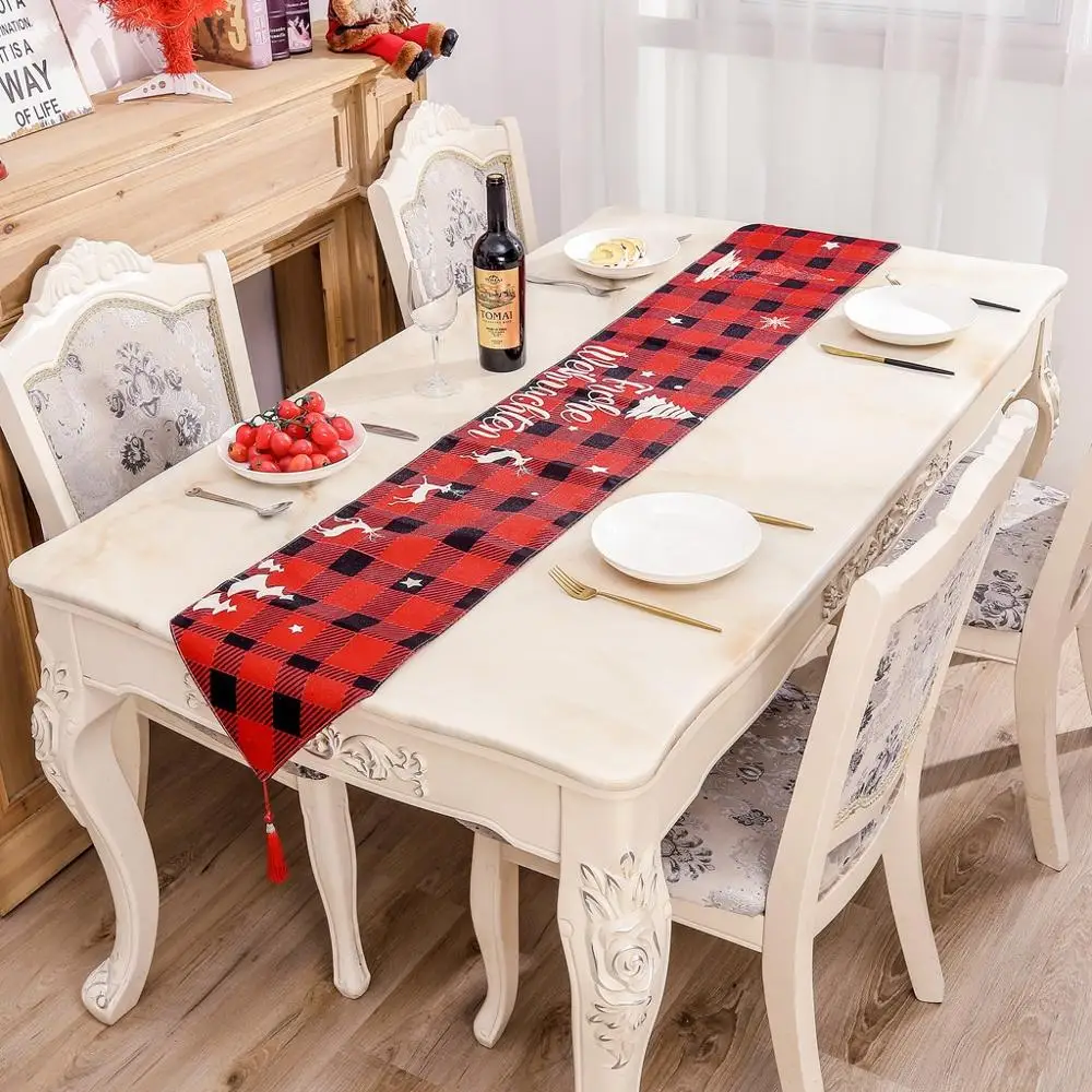 

1pcs 185x30cm Plaid Christmas Table Runner Christmas Decor Deer Table Runner For Home Lumberjack Birthday Party Decoration