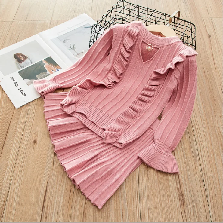 Детская одежда комплект для девочек на осень и зиму новая Корейская вязаная юбка