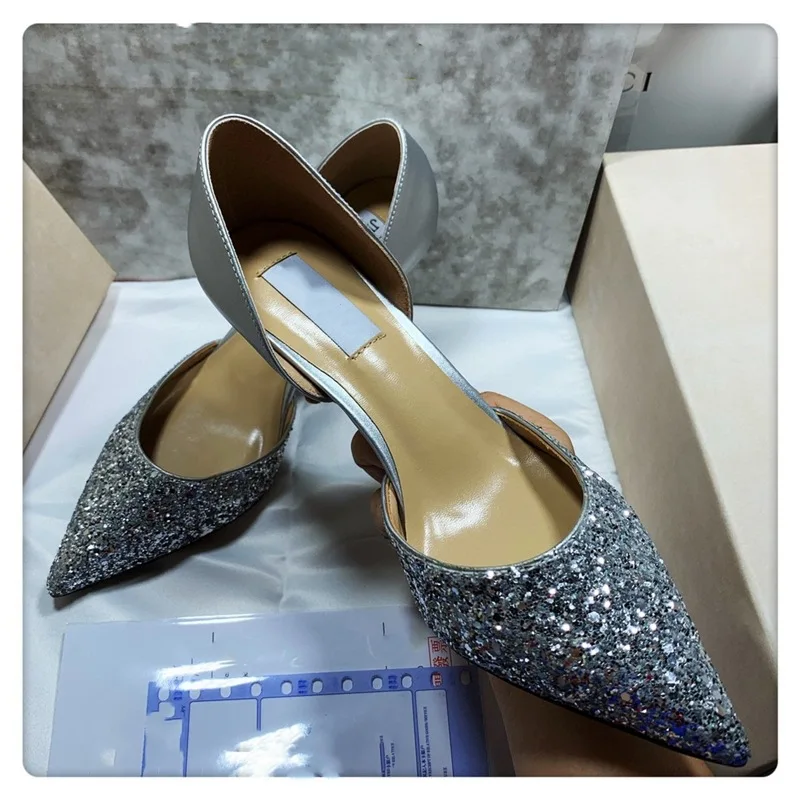 

Pointed Sequined Ladies High Heels Summer New Style Banquet Stiletto Hollow Bridal Crystal Wedding Shoes French Women Sandals