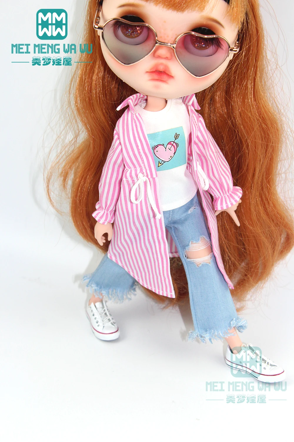 

1pcs Blyth Doll Clothes fashion striped drawstring shirt pink, blue, black for Blyth , Azone1/6 doll accessories