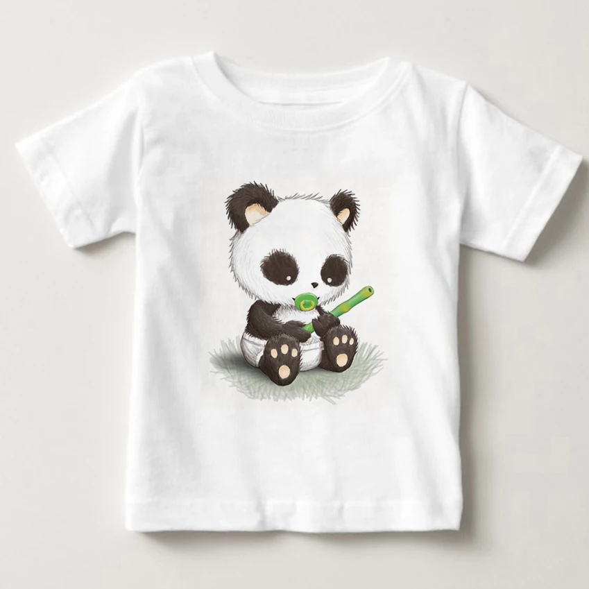 

100% Pure Cotton T-Shirt Summer 2018 Fashion Round T Shirt Adorable Panda TShirt girl Short sleeve shirt kids tshirt MJ