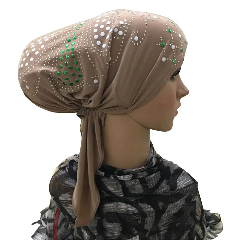 Разноцветные стразы колпачки исламские головные уборы женская мусульманская
