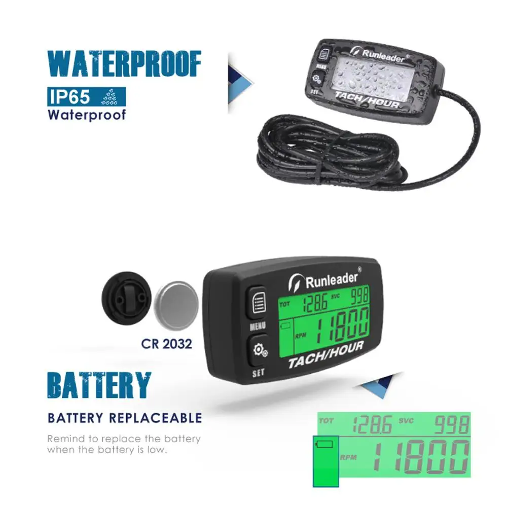 Индуктивный тахометр с оповещением об/мин счетчик часов двигателя подсветкой