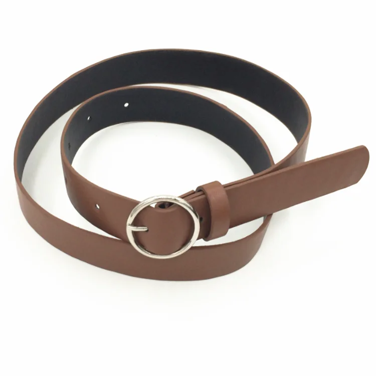 Silver buckle Женский модный круглый поясной ремень с металлической пряжкой, повседневный ремень из искусственной кожи, аксессуары для одежды для женщин - Цвет: Silver buckle