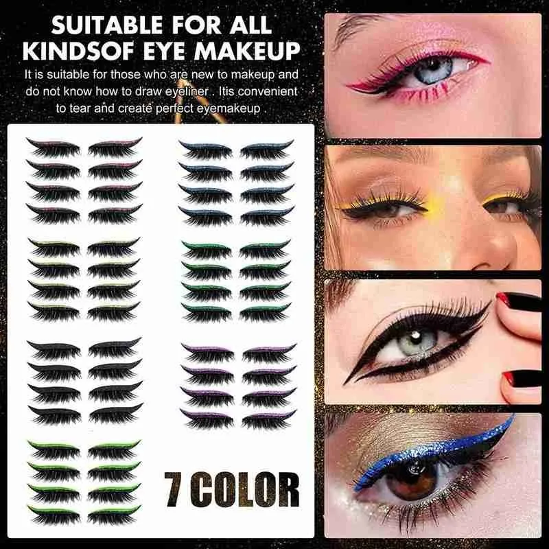 

4 Pairs 2 in 1 False Eyelashes Sticker eyeliner Eyelid Line Stick Eyeliner Stickers Natural Reusable Lazy Cat Eye Cosmetic make