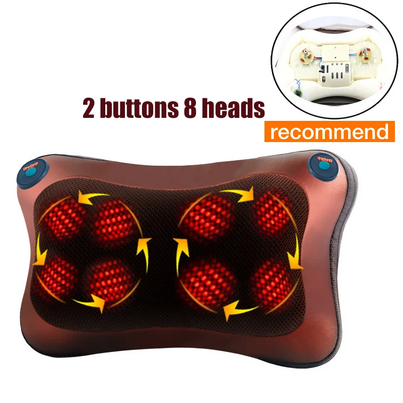 8 head 2 button Массажер для шеи, автомобильный домашний шейный шиацу, массажер для шеи, спины, талии, тела, электрическая многофункциональная Массажная подушка - Цвет: 8 head 2 button