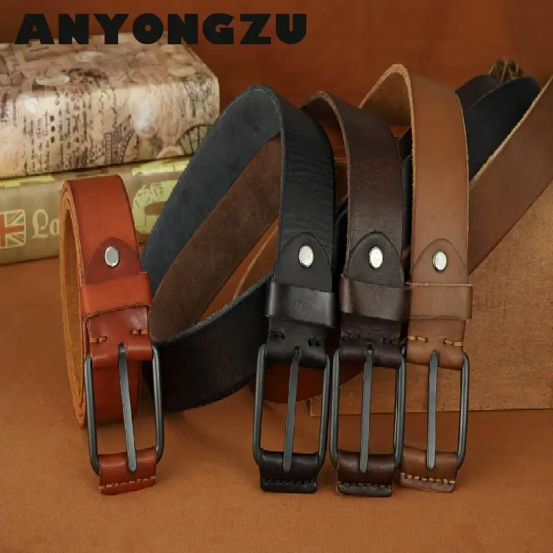 100% Cowhide Belt Men Retro Casual Needle Buckle Trouser Hand made Primary color men high quality black denim belt 110 115 125