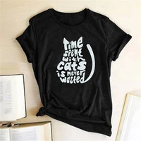 time spemt with cats is never wasted print t shirt women short sleeve summer funny t shirt aesthetics tops abbigliamento donna