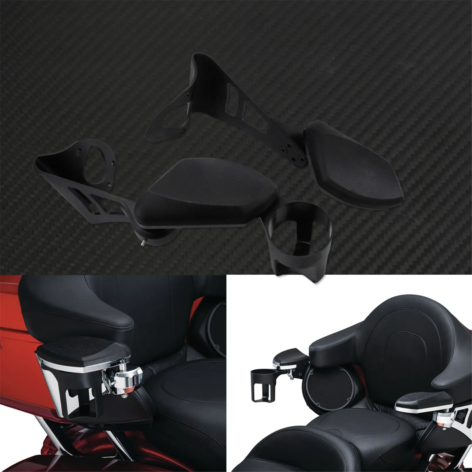 Online Motocicleta Negro/cromo De Reposabrazos Brazo Descansa W/taza Soporte Ajustable Para Harley Touring Electra Glide 2014-2020