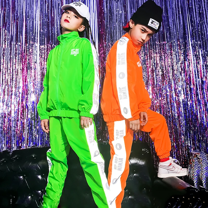 Костюмы для мальчиков и девочек в стиле хип хоп ФЛУОРЕСЦЕНТНОЕ пальто штаны