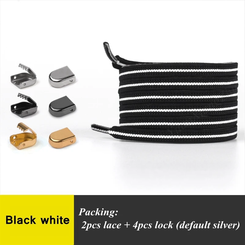 Black white 1 пара эластичных плоских шнурков, беговые кроссовки, шнурки легко фиксируются, шнурки для ленивых ботинок, шнурки для детей и взрослых, шнурки без завязок - Цвет: Black white