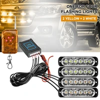 4 in 1 led emergency warning light 12 24v 6led strobe light amberwhite with remote police flash grille light for car truck boat