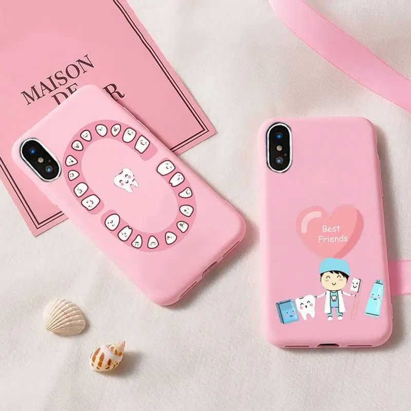 

Tooth Dentist Phone Case For IPhone 6 6s 7 8 Plus X Xs Xr Xsmax 11 12 Pro Promax 12mini Candy Pink Silicone Cover