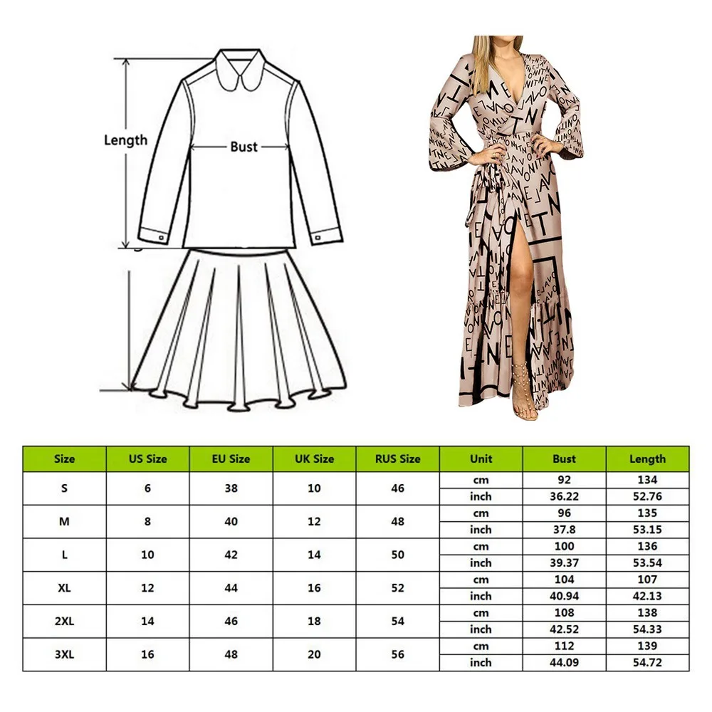 

Women Long Dress Boho Sexy V Neck Split Maxi Party Dress Fashion Print Long Sleeve Casual Bandage Wrap Dresses
