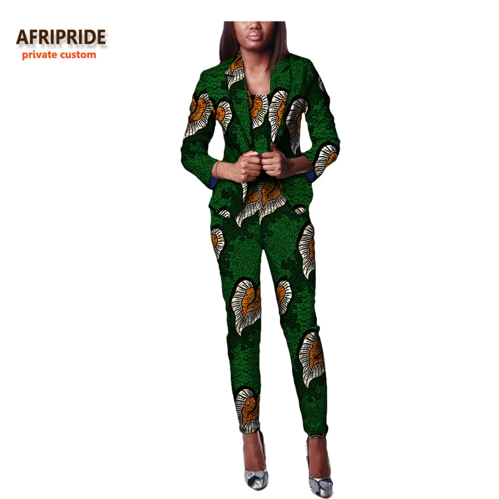 Африканский стиль, Осенний женский костюм из 2 предметов, AFRIPRIDE, рукав три четверти, пальто+ комбинезон длиной до щиколотки, повседневный офисный костюм, A722633 - Цвет: 528J