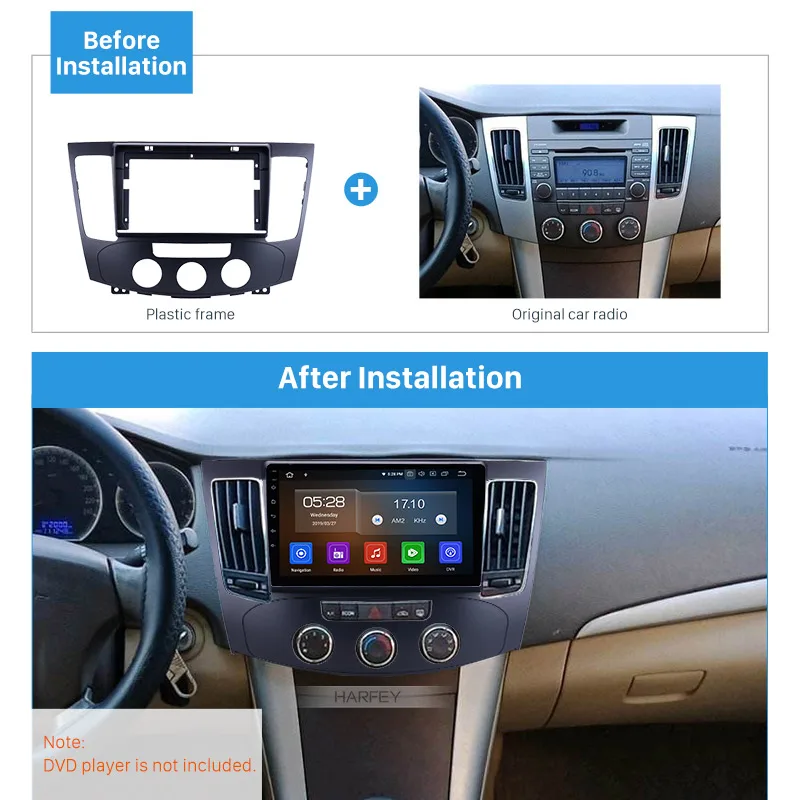Harfey OEM-стиль 2Din черная Автомобильная рама для 2009-2010 Hyundai Sonata Nfc Руководство A/C