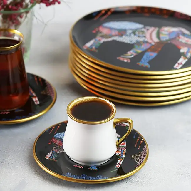 

Glore, слон, Черный Кофейный набор, 6 'долл, современный дизайн, Золотая граница, плитка, элегантный кофе, презентация команды