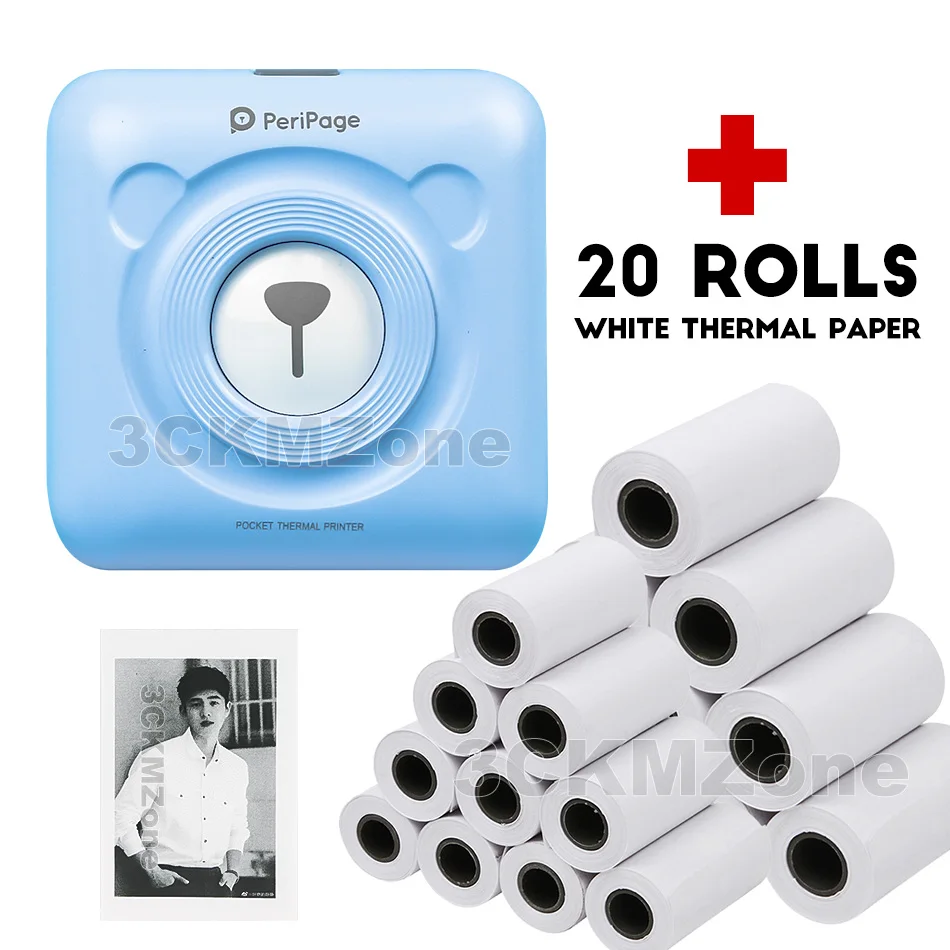 Blue-20-ROLLS Pape Портативный Bluetooth беспроводной фото принтер для печати Карманный PeriPage A6 Мини-термопринтер USB-подключение Impresoras Fotos - Цвет: Blue-20-ROLLS Pape