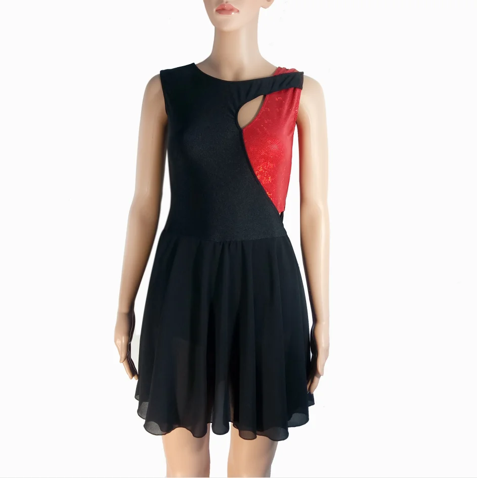 Black with Red Черный Катание на коньках Современный Джаз Танец блестящий нейлон/лайкра шифон балетное гимнастическое платье дамы девушки - Цвет: Black with Red