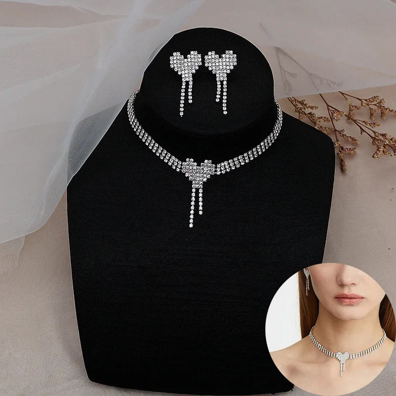 

Heart-Shaped Tassel Earrings Necklace Choker Pendant Collarbone Chain Female Trend Go With Love Earrings 2021 New