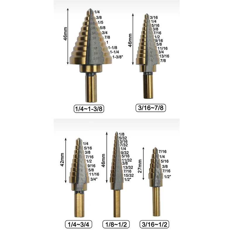 

6Pcs Titanium Plating Nano Coated Step Drill Bit with Center Punch Set Hole Cutter Drilling Tool