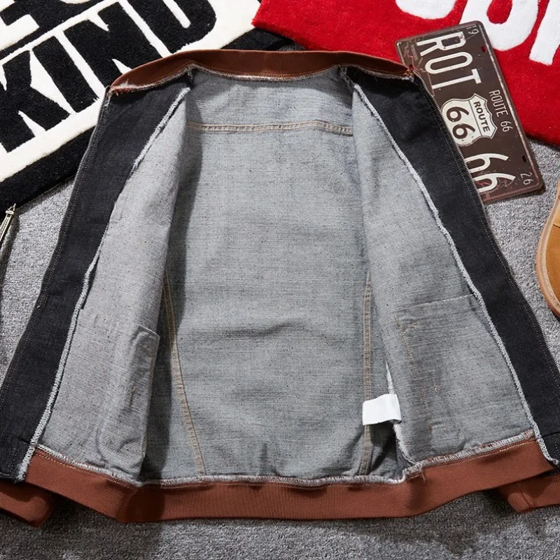 

Men Loose Denim Coat Plus Size 7XL Street Stretch Baseball Jacket Casual College Style Zipper Cowboy Jacket Outerwear Black