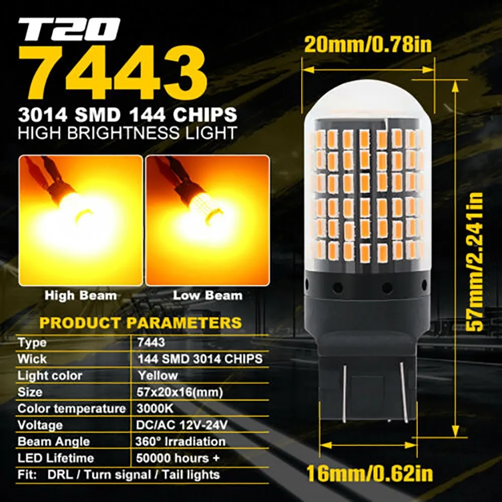 

3000K-3500K Turn Signal Light Car Decor LED CANBUS 144SMD Parking Lamp Bulb