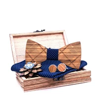 linbaiway tie for mens wood bowtiehandkerchiefcufflinksbroochbox set male manual wooden bow ties pocket towel corsage