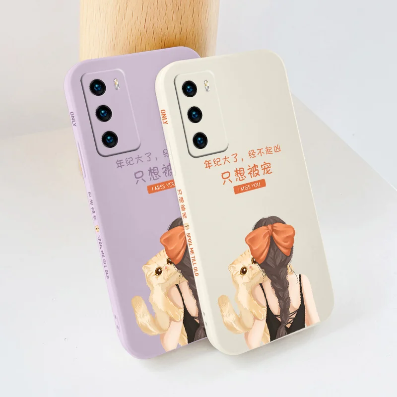 

Girl Back View Phone Case For Huawei P40 P40Lite P30 P20 Mate 40 40Pro 30 20 Pro Lite P Smart 2021 Y7a Silicone Cover