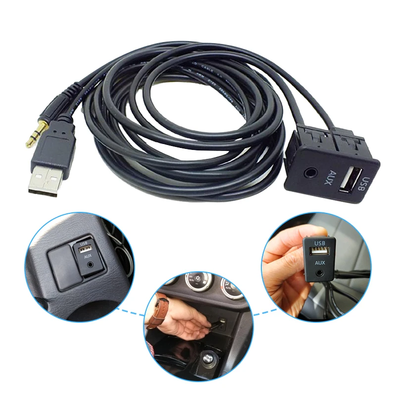 150 см Автомобильный Dash заподлицо USB порт Панель Авто Лодка Грузовик 3,5 мм AUX USB удлинитель адаптер для Toyota VW Nissan KIA Honda