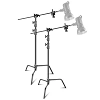neewer 2 pack heavy duty light stand c stand max 10 feet3 meters adjustable with 3 5 feet holding armgrip head for studio