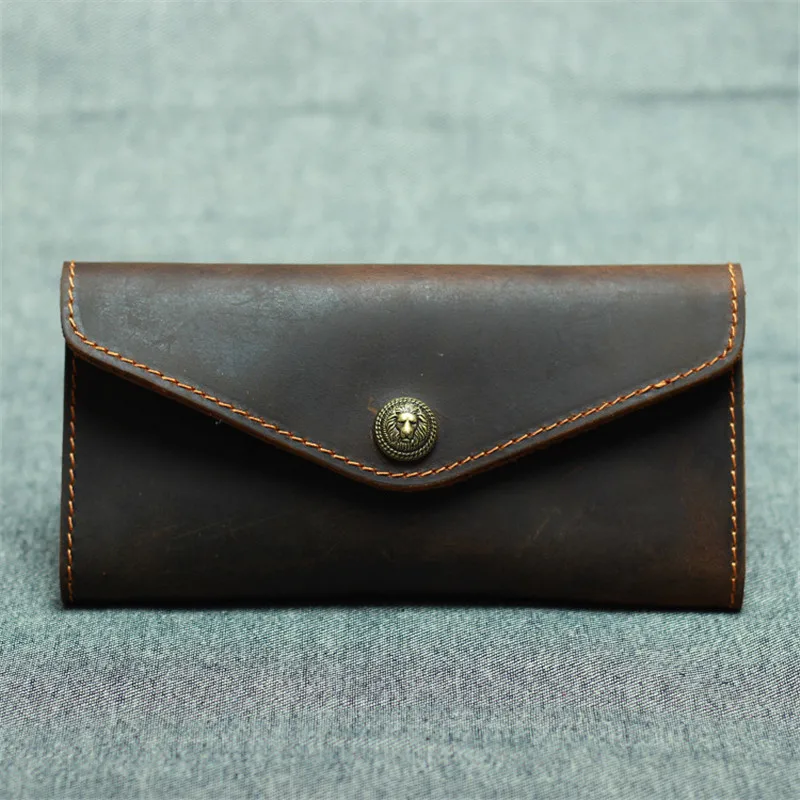 Nesitu Высококачественный винтажный длинный коричневый мужской кошелек из
