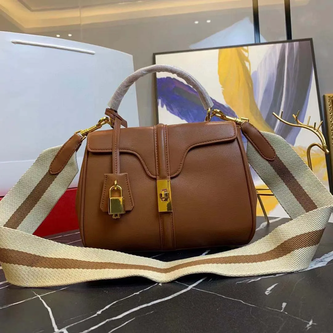 

Luxury 16 Small Calf Leather Handbag Golden Hardware Twist Lock Ribbon Strap Womens Shoulder Top Handle Bag Tote Clutch Bags