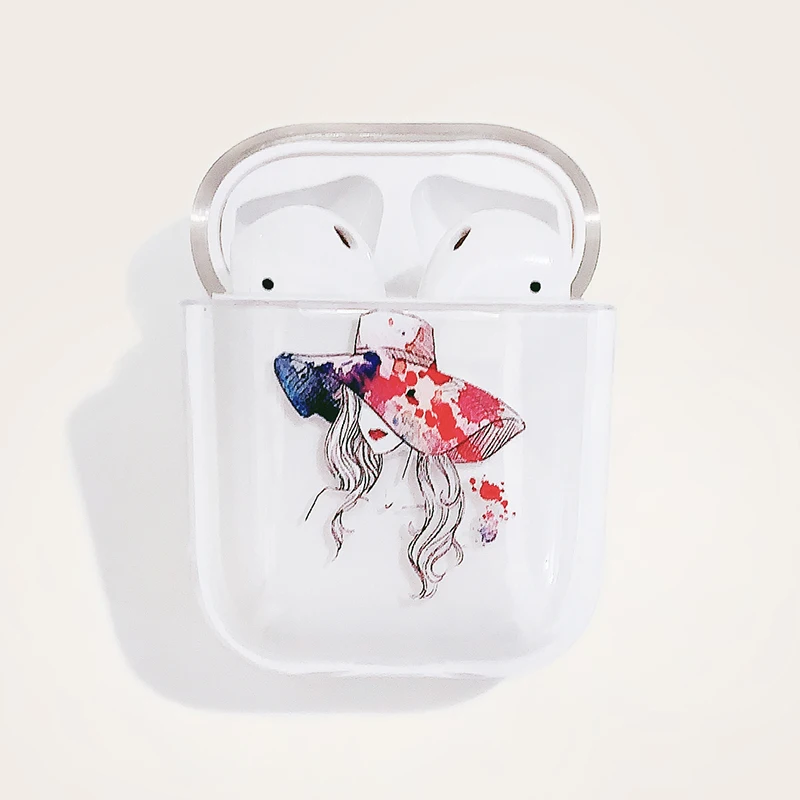 

Color hat girl pattern wireless bluetooth headset protective cover for airpods2 transparent hard shell