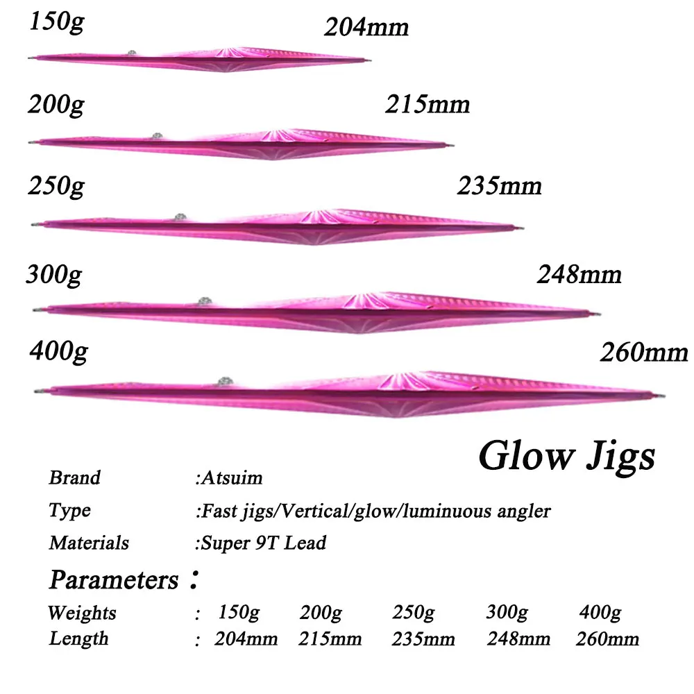 AS Fast Jig Lure Fishing Metal Vertical Angler Hooks Bait 150g200g250g300g350g400g Sinking Speed Glow Jigs Fishing Lure enlarge