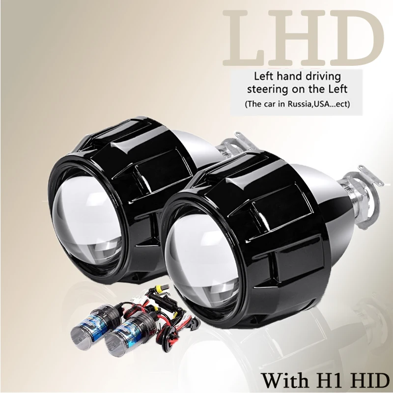 2,5 дюймов Мини объектив проектора H1 Светодиодная лампа HID Bi Xenon головной светильник с черным серебристым корпусом H4 H7 адаптер для фар стайлинга автомобилей - Цвет: 2x LHD Black H1Xenon