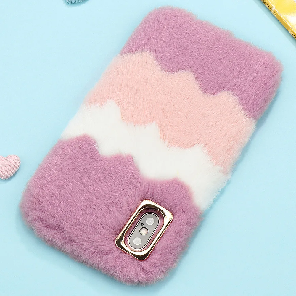 LAPOPNUT металлический Меховой чехол для телефона с кроличьим мехом Iphone 11 Pro Xr Xs Max X 8 7