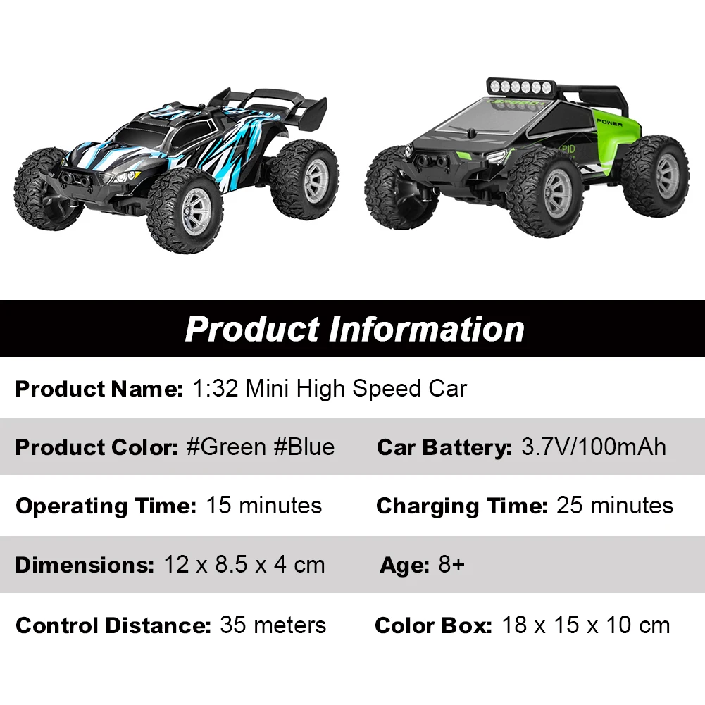 

1:32 RC Cars Remote Control Off-Road Vehicles 4CH Monster Truck 2 Speed Modes, 12+mph for Kids and Adults